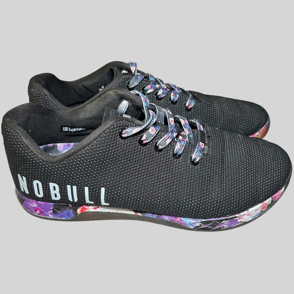 NOBULL Trainer Black Floral SuperFabric Mens 9 Low Top CrossFit Gym Shoes